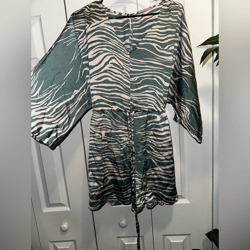 Ces Femme Green and White Animal Print Romper